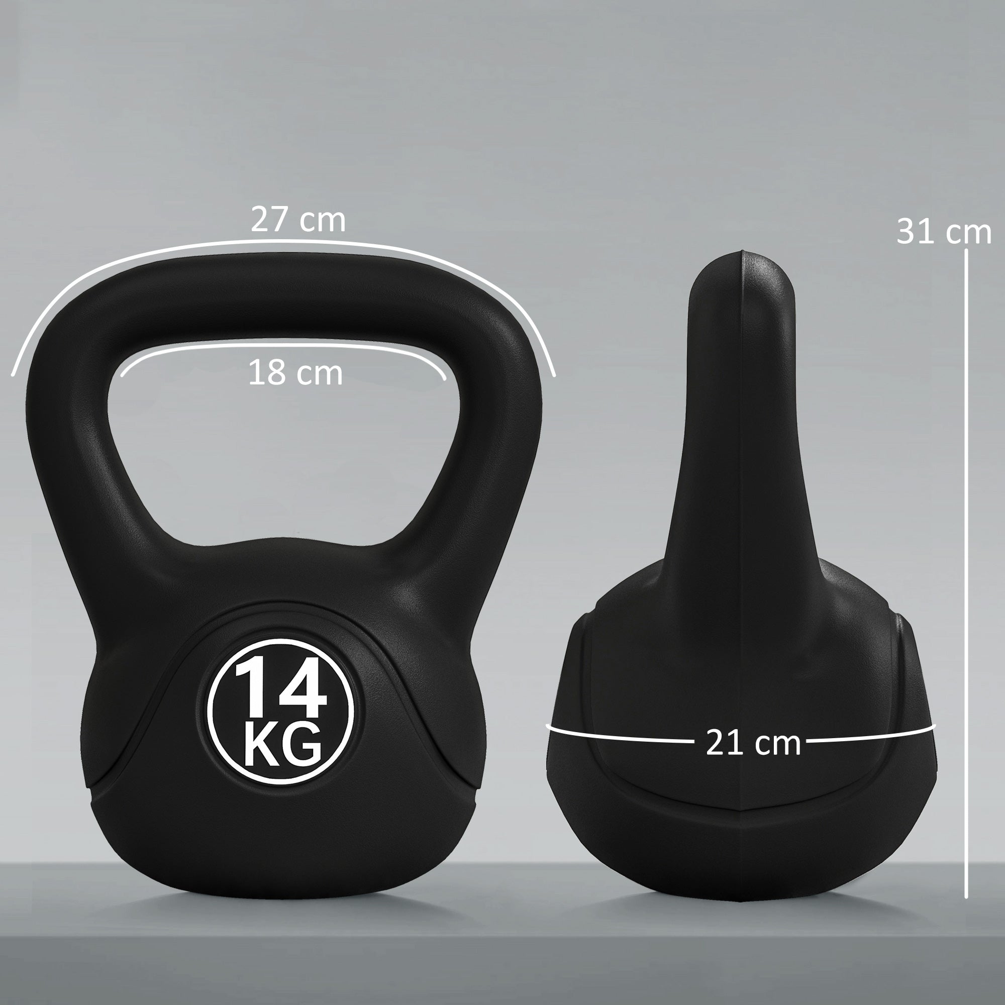 Kettlebell 14 kg, haltère avec poignée ergonomique, haltère à boule, musculation, entraînement, 27 x 21 x 31 cm noir