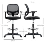 Chaise bureau ergonomique, chaise de dessin, repose-pieds, dossier en maille, hauteur réglable, 64x57x110-132cm, noir