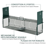 Piège Vivant Cage Attrape 100 x 25 x 28 cm Piège Fouine pour Martres, Rats, Souris - 2 entrées + poignée - métal vert