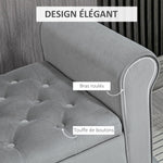 Banc de rangement bout de lit avec accoudoirs, tissu effet velours rembourré et capitonné, 126 x 48,5 x 57 cm, gris