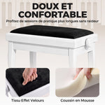 Banc de Piano, Tabouret Piano Réglable en Hauteur 45-56 cm, Banc de Clavier, Siège Rembourré en Velours, Blanc