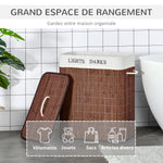 Panier à linge 100L avec 2 bacs bambou pliable couvercle poignée avec Sac amovible et lavable marron