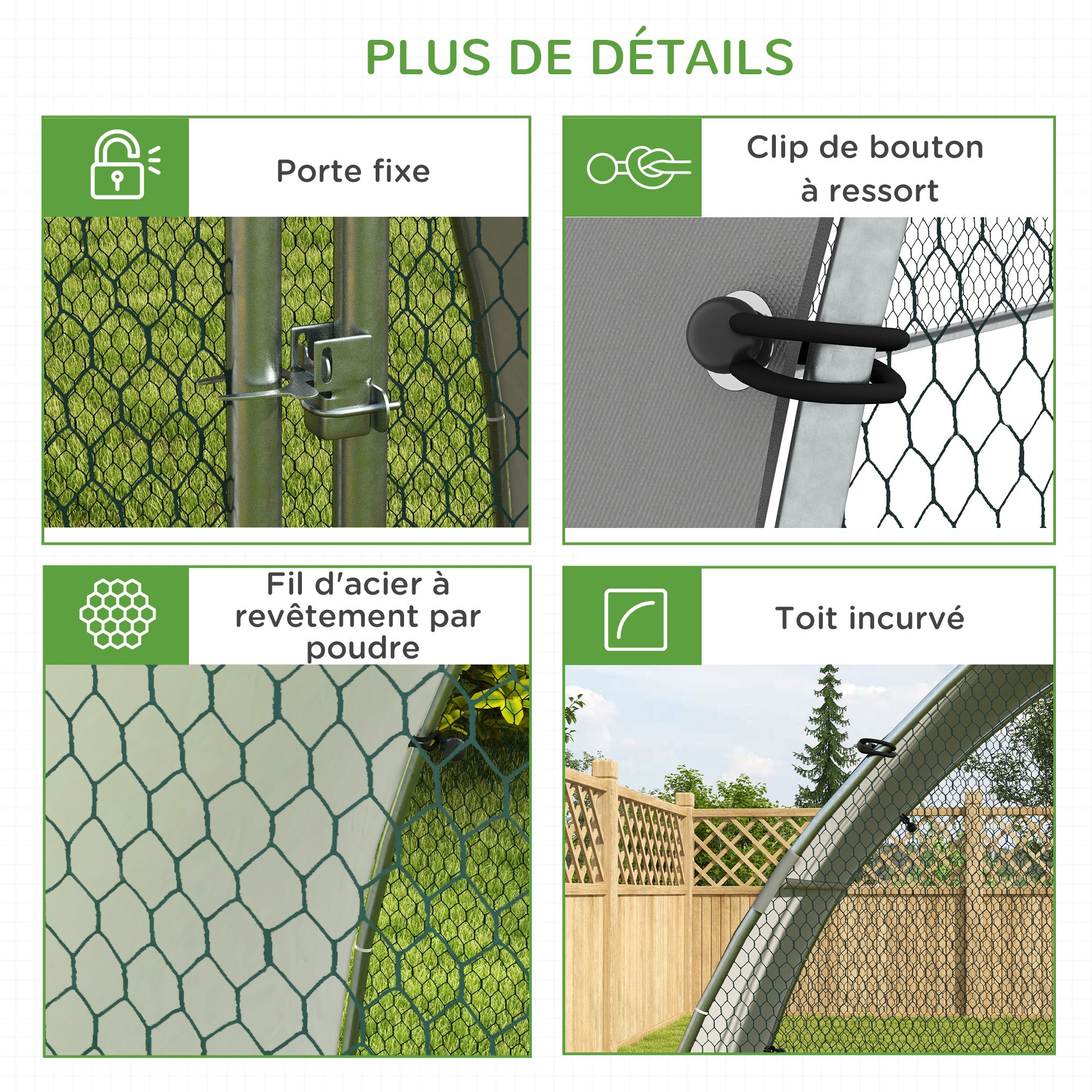 Grand enclos poulailler chenil volière extérieure 5,75m² toit anti-UV toit anti-UV, acier galvanisé, porte verouillable