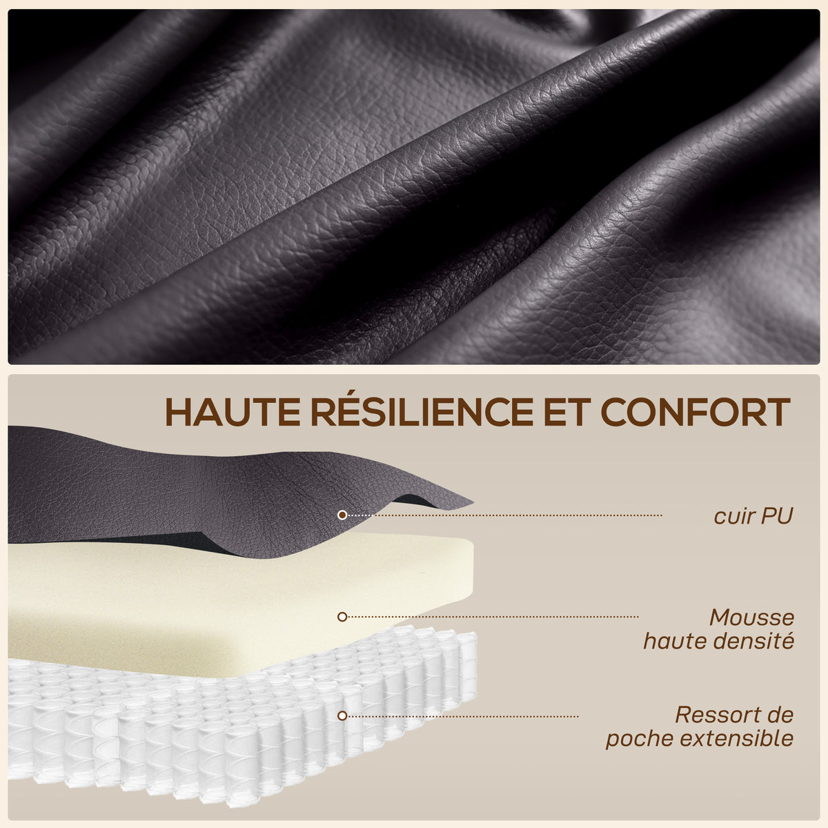 Fauteuil inclinable de massage et chauffage, fauteuil de relaxation, dossier réglable, pivotant 360°, 82x99x103cm, marron