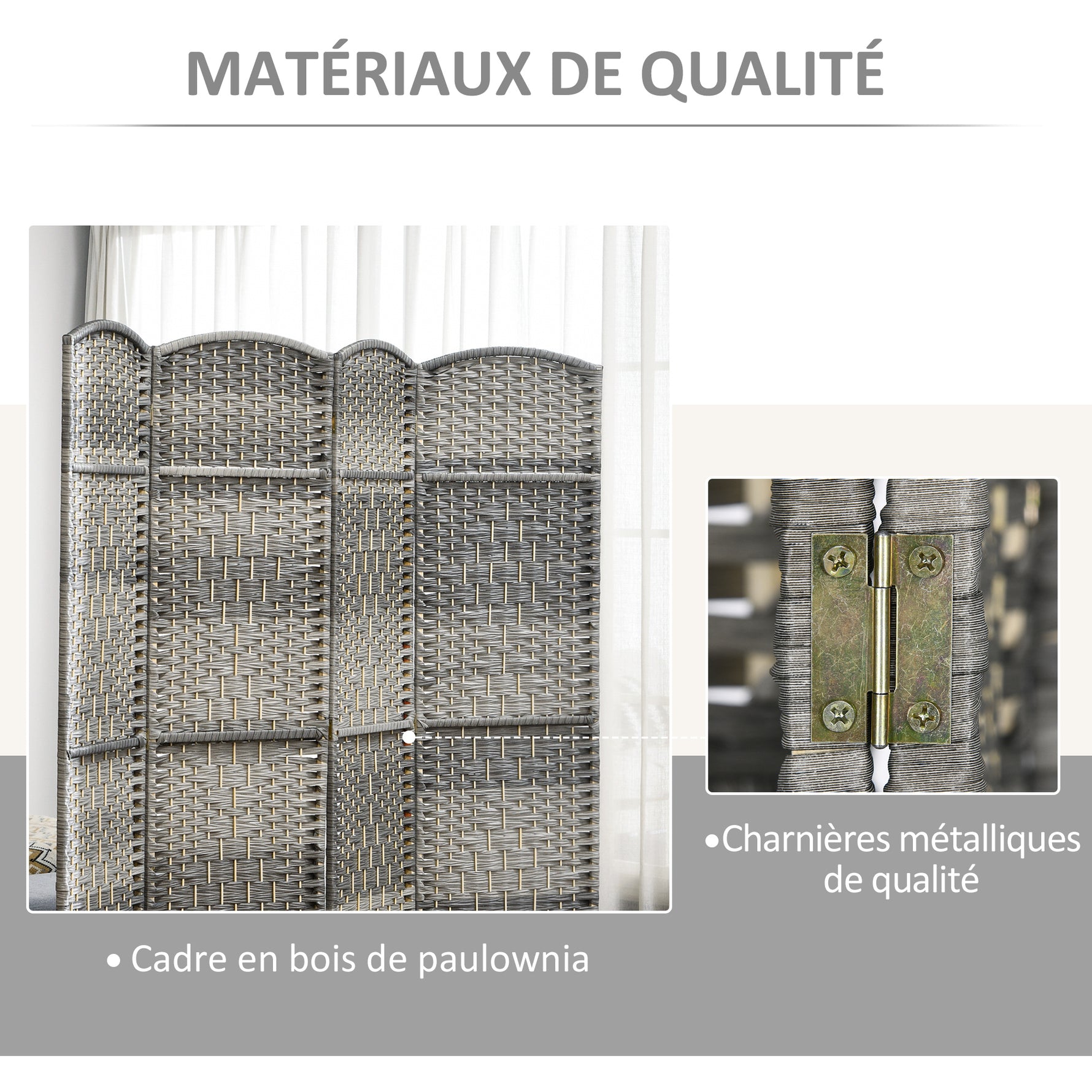 Paravent intérieur en bois 6 panneaux séparateur de pièce pliable pour salon chambre 270 x 180 cm gris mélangé