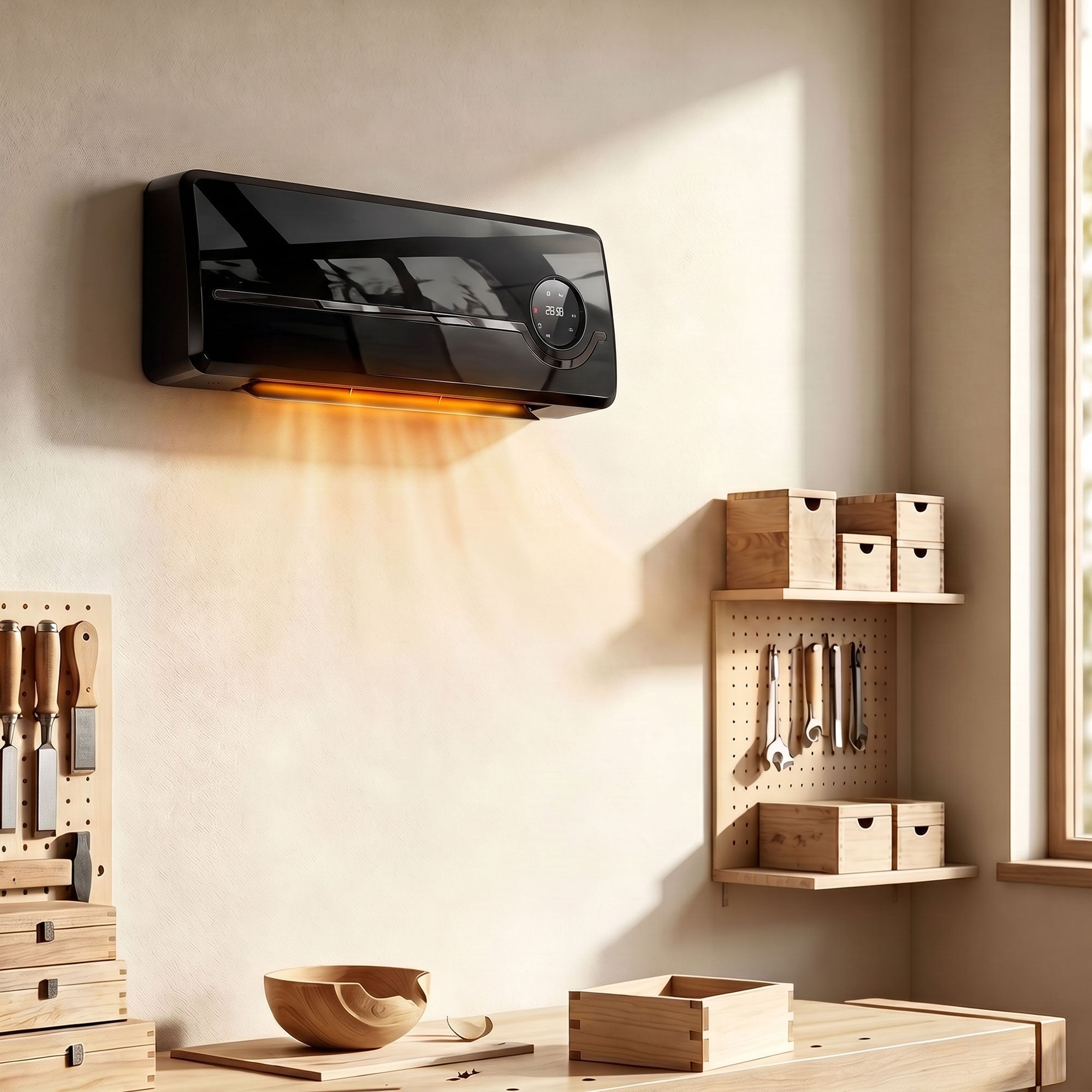 Calefactor de pared cerámico 1000/2000W, radiador eléctrico, ventilador, termostato, temporizador, 50x18,6x12,9cm, negro