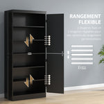 Buffet haut cuisine, armoire de cuisine avec 4 portes à 6 niveaux et étagères réglables, 76 x 40 x 176,7 cm, noir