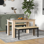 Ensemble Banc et Table à manger design moderne - grand plateau - assise confortable - en bois noir et naturel