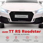 Voiture électrique enfant véhicule électrique enfant Audi TT RS 12 V 30 W V. Max. 3 Km/h télécommande 2,4G Effets sonores + Lumineux Blanc