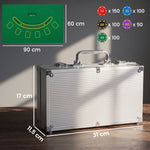 500-Chip Poker Case, 5 Denominations, 2 Decks of Cards, Playing Mat, Dealer Button, Blinds, Aluminum, 31x17x11.5cm, Silver