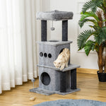 Arbre à chats design cosy chic multi-équipements centre d'activités niches plateformes lit jeu boule feutres amovibles lavables panneaux de particules peluche courte 48 x 48 x 100 cm gris