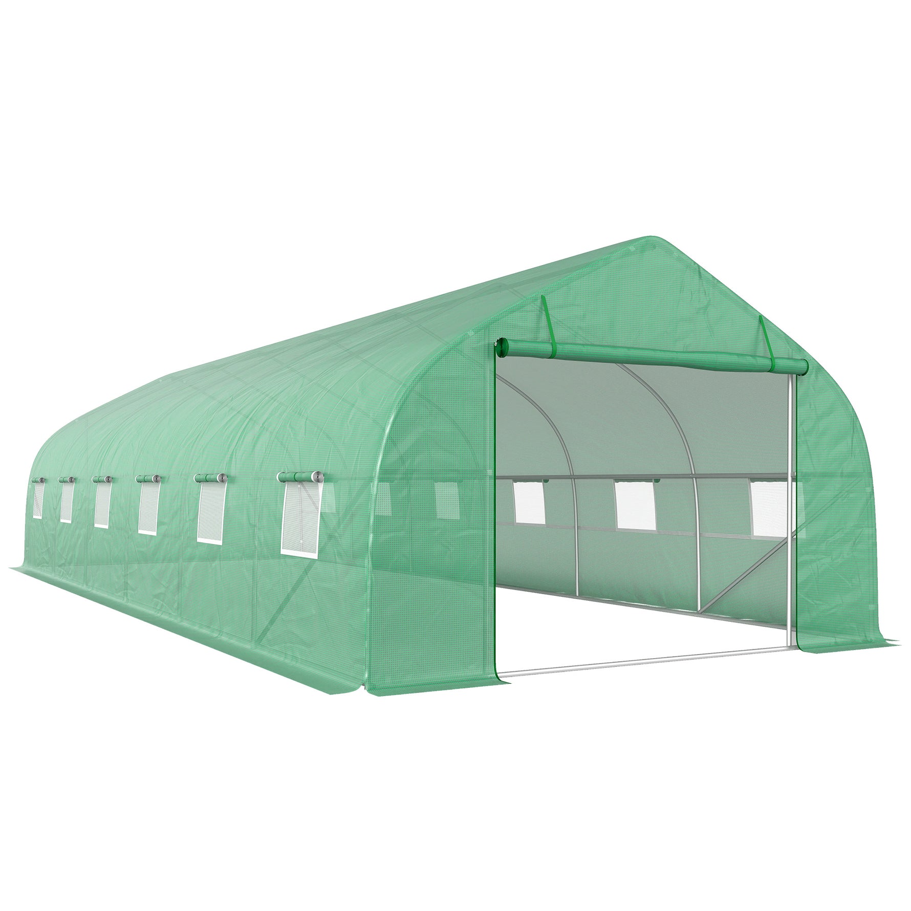 Serre de jardin tunnel grande taille avec bâche PE cadre en acier porte enroulable et 12 fenêtres 8 x 3 x 2 m vert