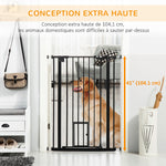 Barrière de sécurité animaux de 104,1H cm avec porte fermeture automatique système de double verrouillage noir