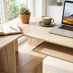 Escritorio esquinero, 120 x 100 x 76 cm, escritorio para ordenador en L con bandeja para teclado, 4 compartimentos abiertos, color natural