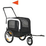 Remorque vélo jogger 2 en 1 pour animaux de compagnie drapeau roue avant pivotante réflecteurs noir