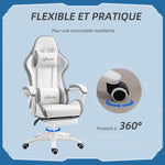 Gaming chair ergonomic gaming recliner with 135° reclining backrest and lumbar support, 65 x 65 x 121-129 cm white