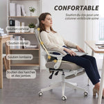 Chaise Bureau Ergonomique avec Appui-Tête Réglable, Fauteuil de Bureau Inclinable en Maille, Dossier Séparé, Gris