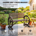 Banc de Jardin banc 3 places banc en bois Style Rustique Chic accoudoirs Roues Charette Bois Sapin traité carbonisation