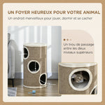 Tonneau à Gratter pour Chat, Tour à Griffer en Sisal à 3 Niveaux Recouvert de Peluche, Ø 38 x 70 cm, Marron