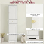 Armoire salle de bain haute meuble de rangement colonne avec placards tiroir et étagères réglables 40x29,5x170cm blanc