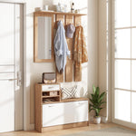 Mueble de recibidor tipo vestidor con panel perchero, espejo y zapatero - 6 ganchos y estante ajustable