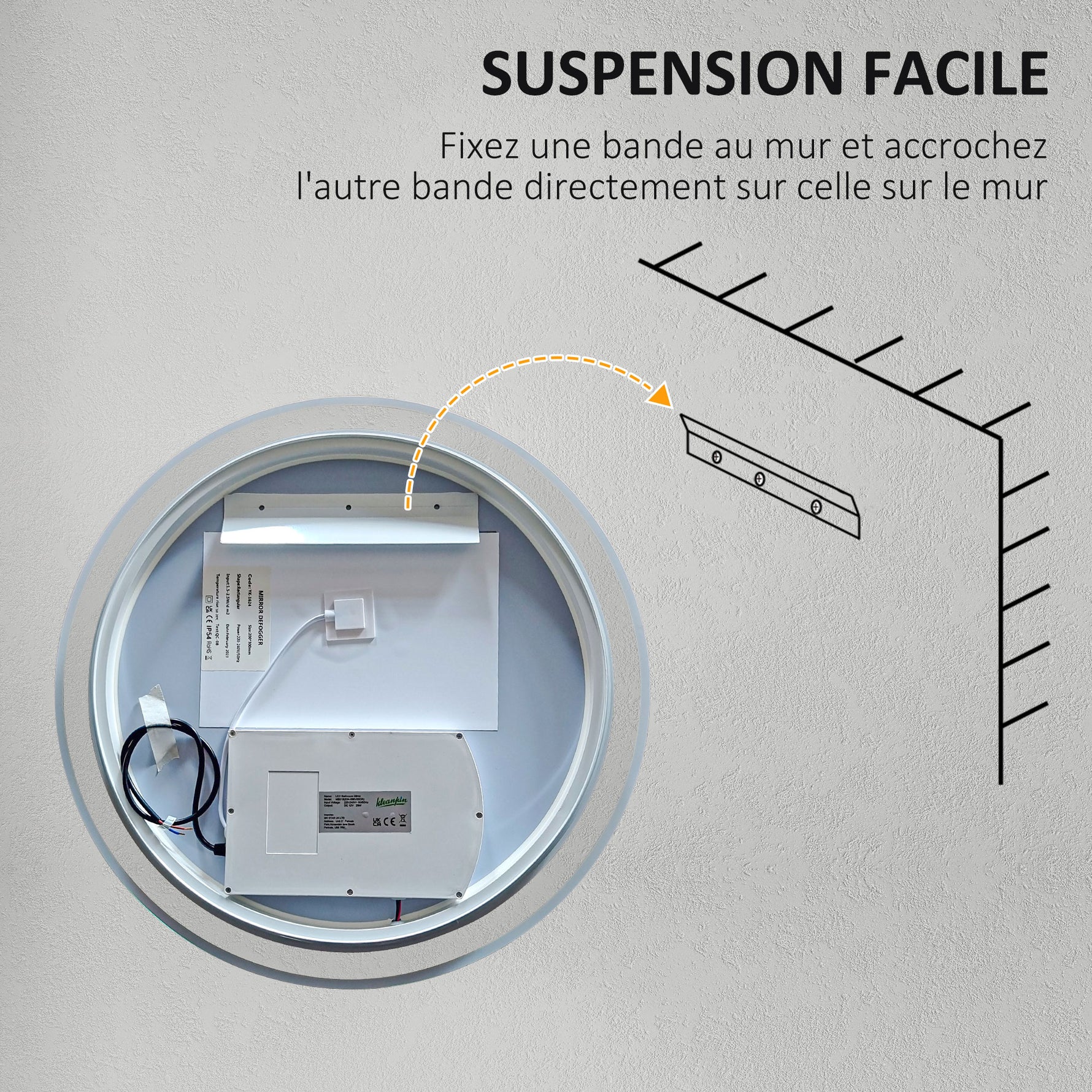 Miroir rond lumineux LED de salle de bain Ø 70 cm mural avec éclairage 3 couleurs interrupteur tactile 23W blanc argent