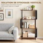 Étagère de rangement, bibliothèque à 4 niveaux avec panneaux latéraux incurvés, cadre en acier, 80x30x141cm, marron