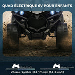 Quad Électrique Enfant 6V, Voiture Électrique Enfants ATV, Musique et Phares LED, 18-56 Mois, 70x42x45cm, Noir