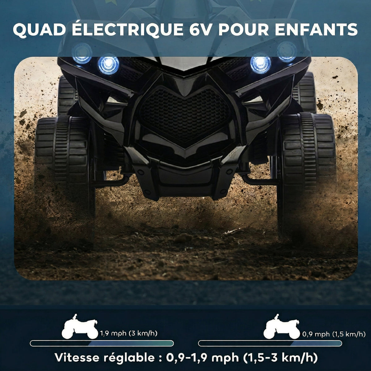 Quad Électrique Enfant 6V, Voiture Électrique Enfants ATV, Musique et Phares LED, 18-56 Mois, 70x42x45cm, Noir