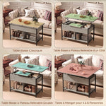 Table basse relevable et extensible, table de salon avec compartiment caché étagères ouvertes, 98x49x55cm, gris