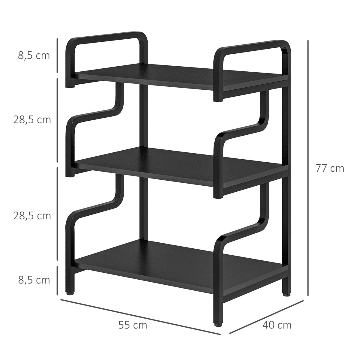 Étagère de rangement à 3 niveaux étagère en métal design industriel structure en acier 55 x 40 x 77 cm Noir