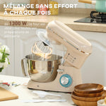 Robot pâtissier 1300 W, robot pétrin professionnel 4,5 L, bol d'acier inoxydable, 6+P vitesses et pulse, beige