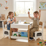Ensemble 3 pièces table et 2 chaises pour enfant avec plateau réversible tableau noir, panier de rangement, étagères