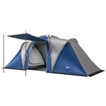 Tente de Camping Double Couche Tunnel Familiale 4-5 Personnes 2 Chambres et Séjour pour 12 Personnes Bleu