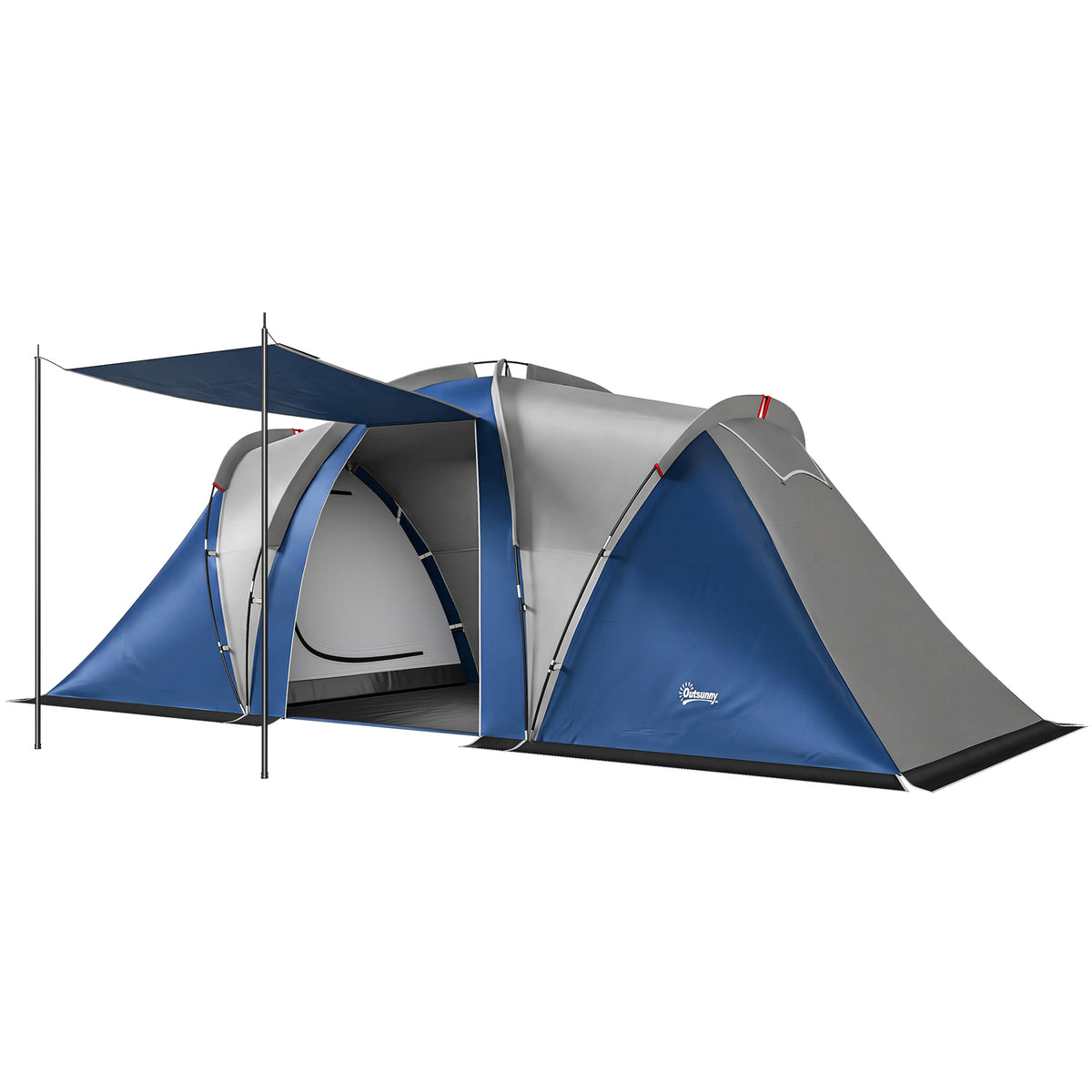 Tente de Camping Double Couche Tunnel Familiale 4-5 Personnes 2 Chambres et Séjour pour 12 Personnes Bleu