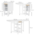 Table de cuisine table de salle à manger pliable amovible 3 étagères 2 abattants design moderne 120 x 60 x 75 cm blanc