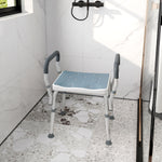 Tabouret de douche pour personnes âgées et handicapées avec accoudoirs, hauteur réglable, patins antidérapants, bleu