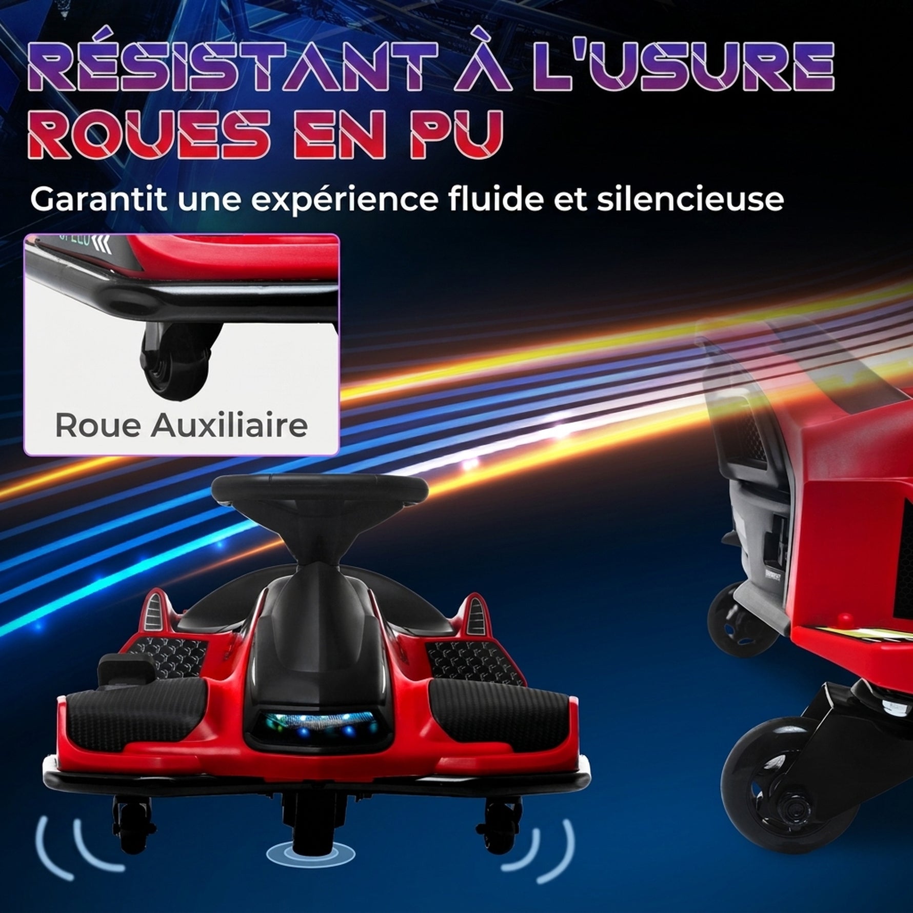 Kart électrique pour enfant 12V, karting enfant, vitesse réglable 3-8 km/h, mode de dérive, 90 x 53 x 99 cm, rouge