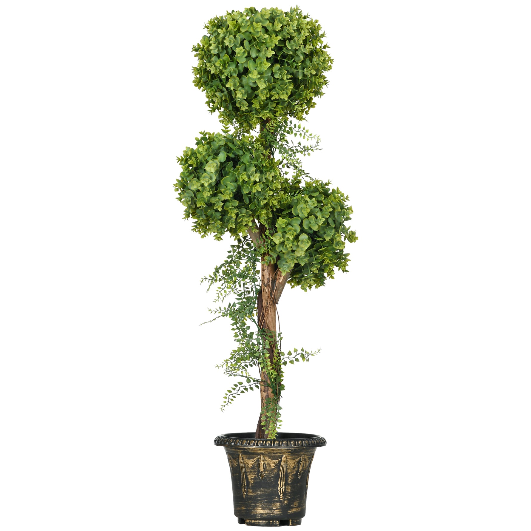 Plante artificielle arbre artificiel 3 boules de buis avec pot ciment, intérieur et extérieur, hauteur 115 cm