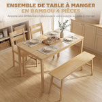 Ensemble de salle à manger en bambou, table à manger avec 2 chaises et banc pour 4 personnes, bois naturel