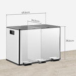 Poubelle de cuisine, poubelle tri sélectif, 3 compartiments de 10L, seaux intérieurs amovibles, 49,6x34,5x38,6cm, argent