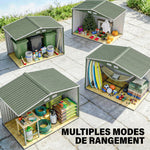 Abri de jardin 5,4 m² 2,77 x 1,95 x 1,92 m kit de fondation porte coulissante ventilations acier galvanisé, vert clair