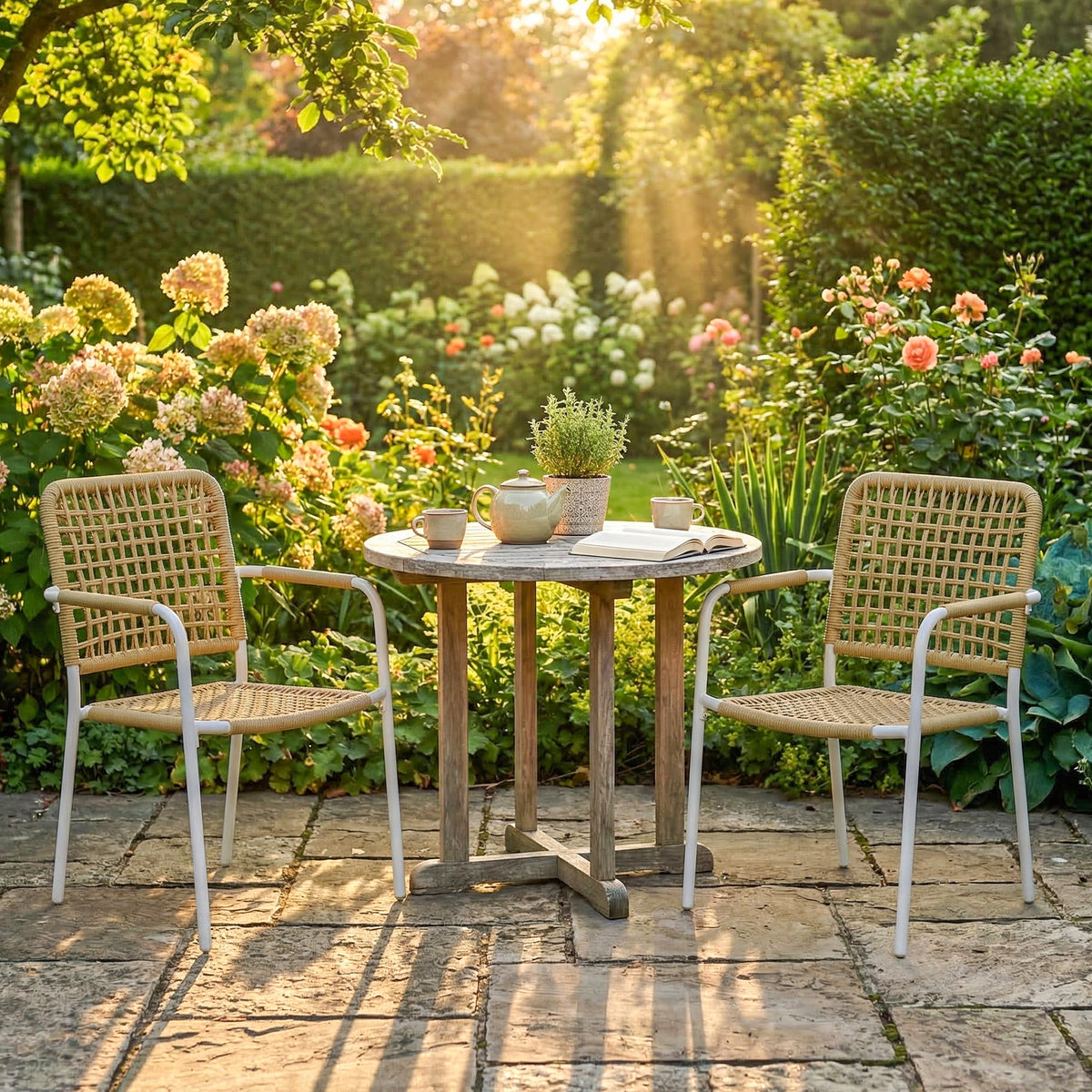 Lot de 2 Chaises de Jardin Empilables en Résine Tressée avec Accoudoirs et Dossier, 55x57x82cm, Jaune