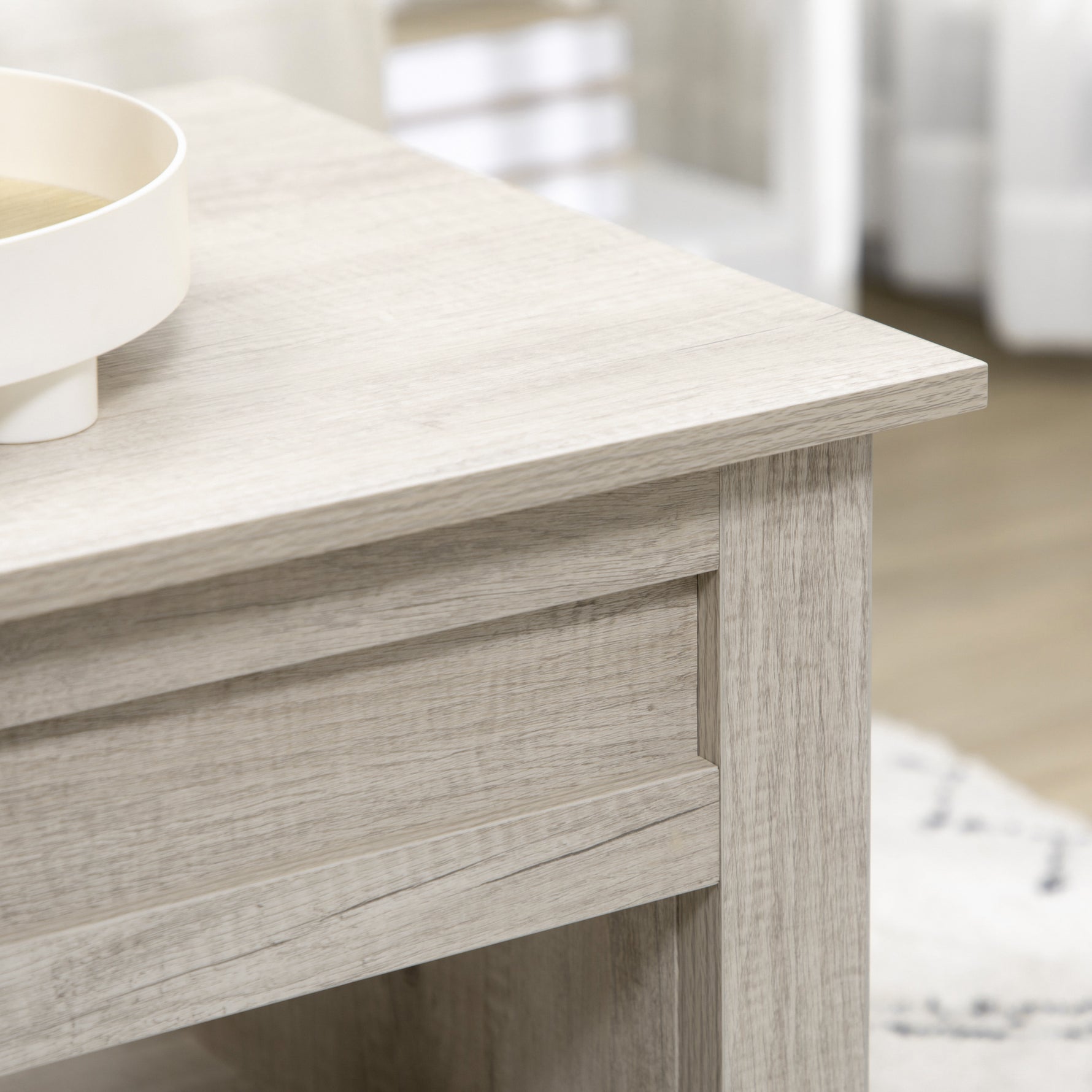 Table basse plateau relevable, table de salon avec étagères et compartiment caché,105 x 50 x 49-62,5 cm pour salon, chambre, aspect chêne clair