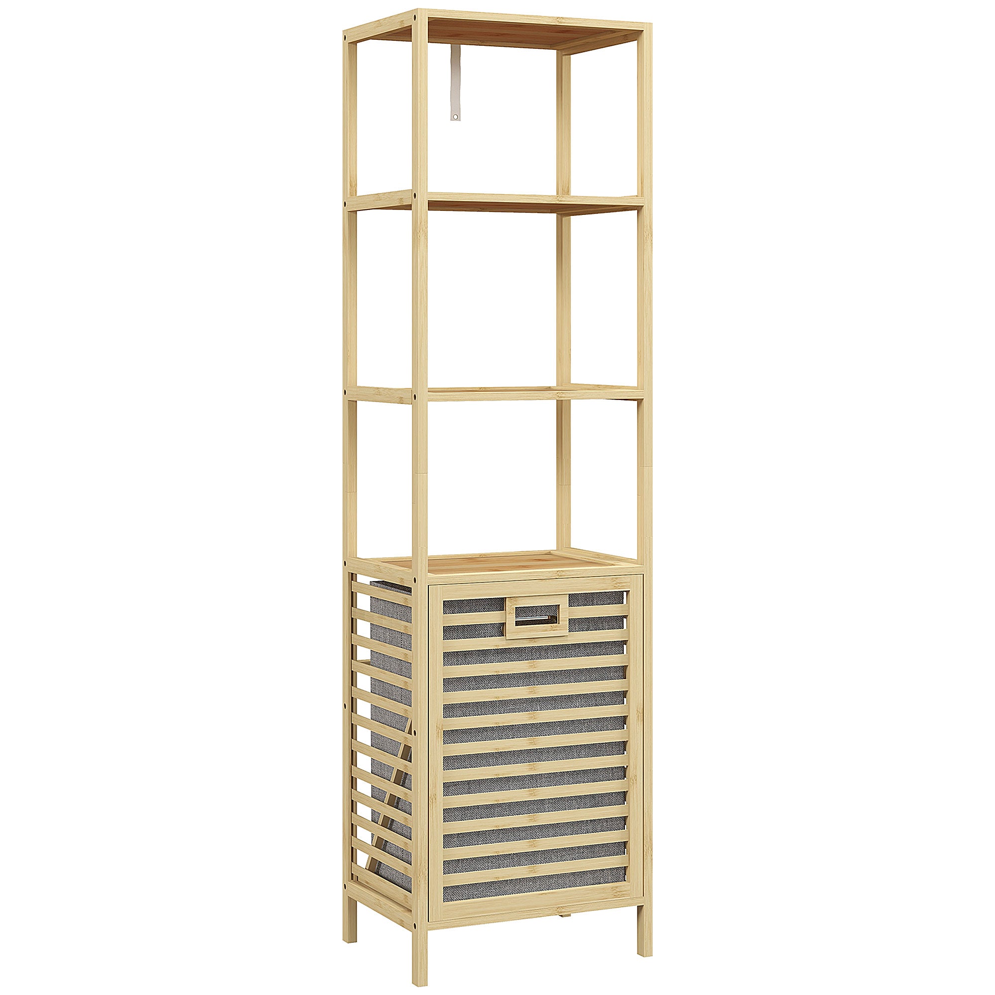Bamboe badkamerrek met 3 planken en 1 uitneembare wasmand 44L x 33B x 160H cm