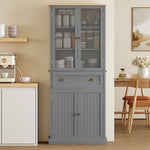 Buffet meuble cuisine rangement armoire de cuisine 4 portes dont 2 portes vitrées et 1 tiroir étagères réglables - gris