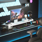 Rehausseur écran PC bureau support d'écran d'ordinateur de 60-116 cm avec 2 tiroirs, longueur et angle réglables