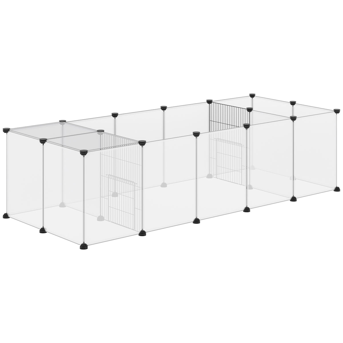Modulair dierenverblijf voor kleine huisdieren, 20 panelen voor cavia's en egels, 175 x 70 x 45 cm, wit