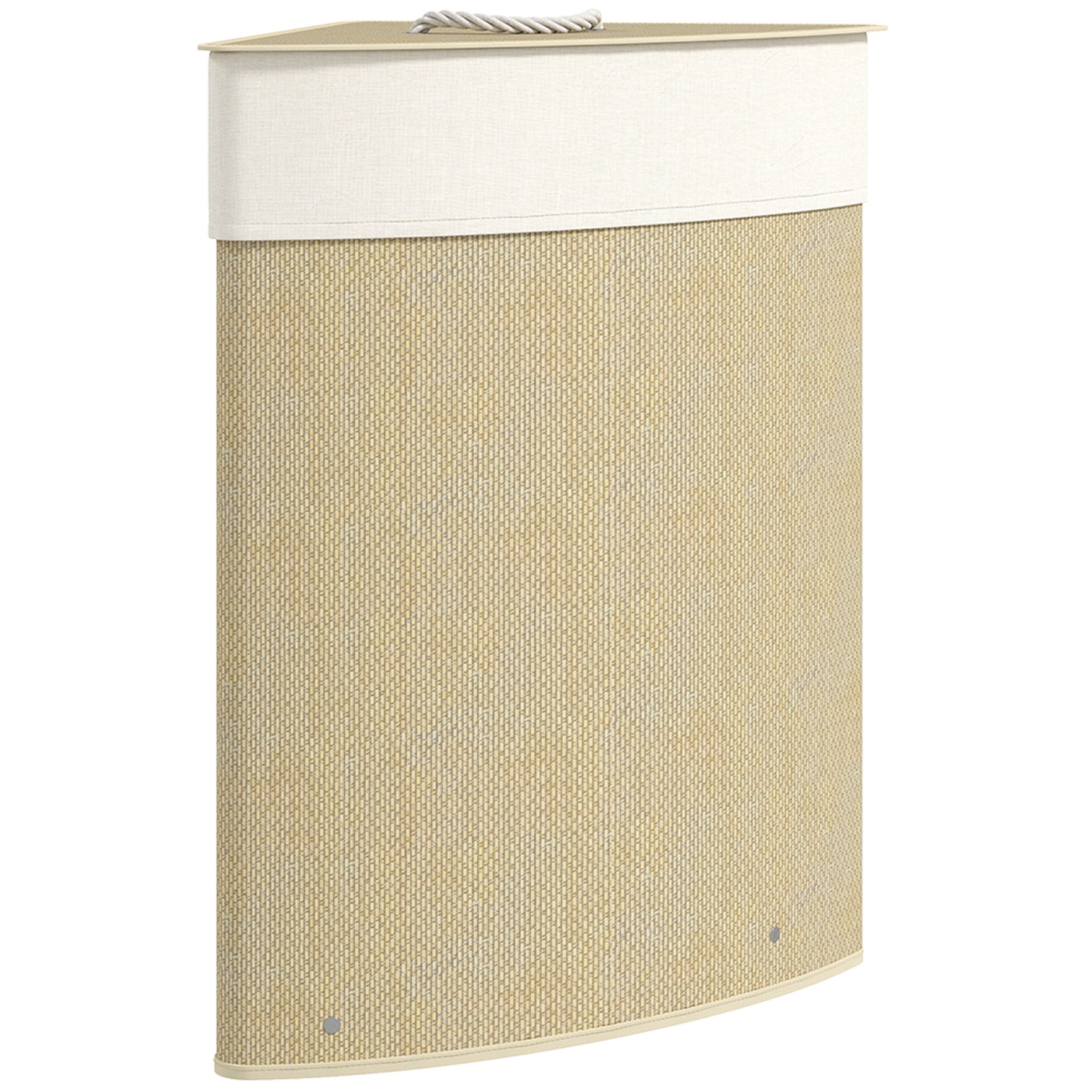 Panier à Linge en Bambou 55L, Panier Triangle avec Sac Amovible et Lavable, Couvercle, Poignée, 35x35x60cm, Naturel