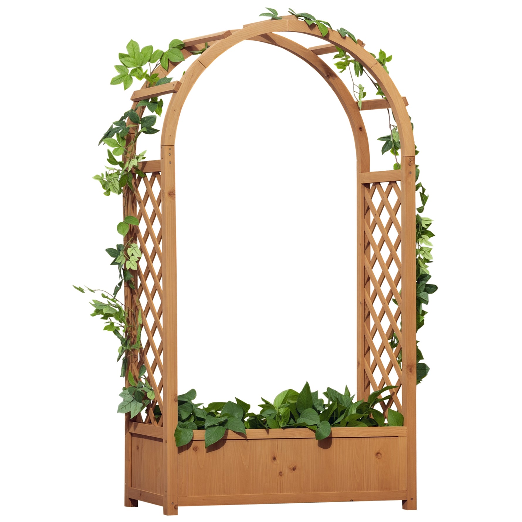 Jardinière rectangulaire sur pied avec treillis et arche - 83 x 36 x 152 cm - fond à lattes - bois sapin pré-huilé